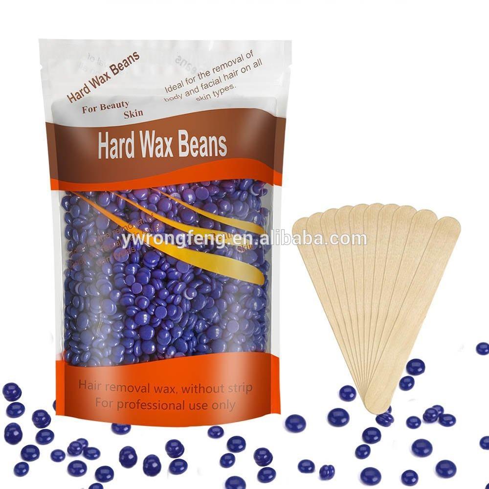 Hard Wax Beans Body Hair Removal Solid Depilatory for Women Men, 10.5 Ounces/bag (Purple) with 10pcs Wooden Spatula